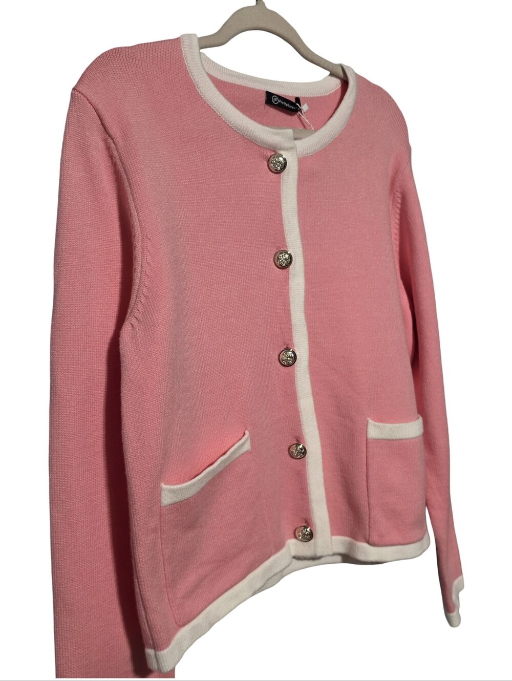 PRETTY GARDEN Cardigan Womens Medium Pink Preppy Gold Button Old Money Rich Girl - Picture 3 of 9